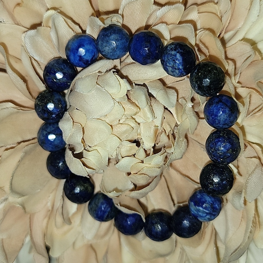 🎁 Faceted Lapis Natural Gemstone Stretch Bracelet New Hand Crafted 10 MM